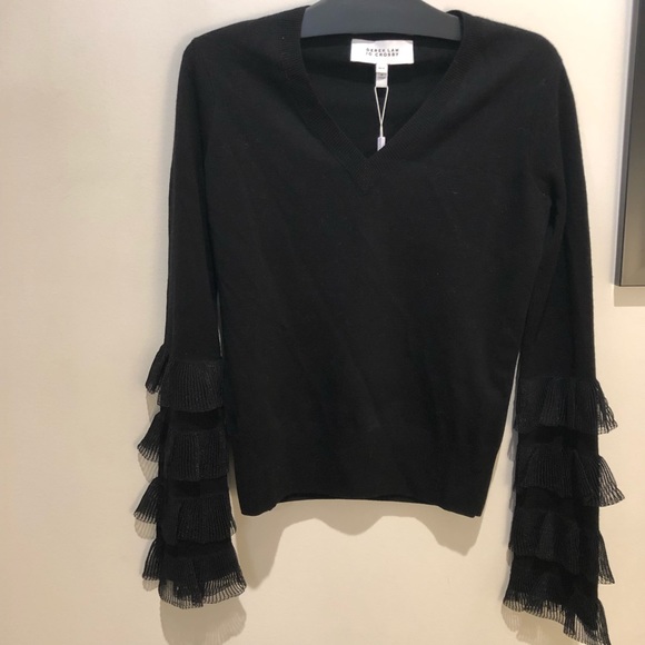 Derek Lam 10 Crosby Black Ruffle Sleeve Sweater - Picture 3 of 8